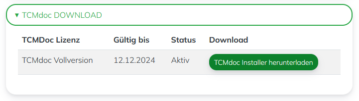 TCMdoc Anwender Dokumentation - Download des Installers im Benutzerprofil