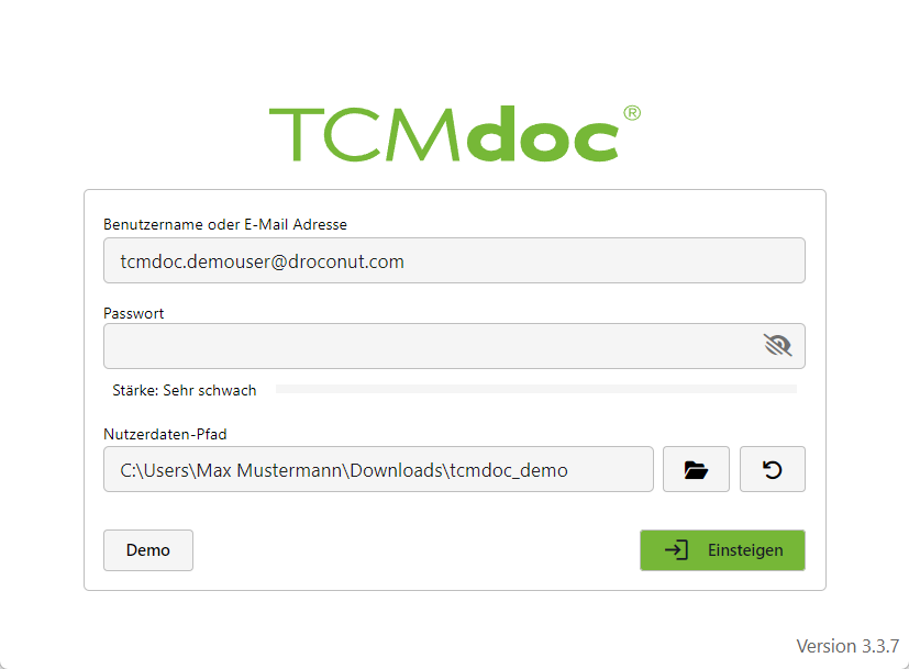 TCMdoc Anwender Dokumentation Startfenster